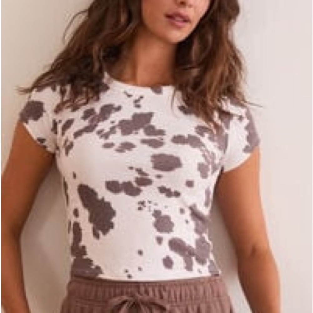 Altar’d State Replay Cow Print Baby Tee, NEW